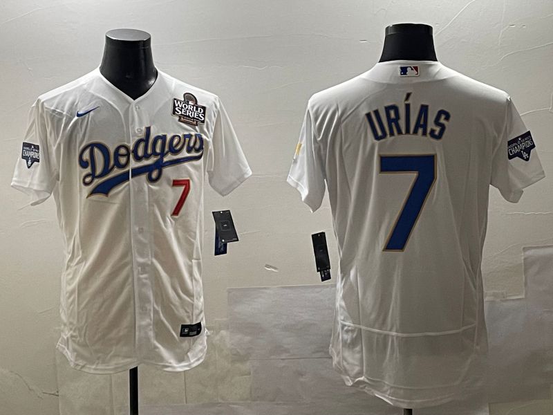 Men Los Angeles Dodgers #7 Urias White Gold Elite 2025 Nike MLB Jersey style 7->los angeles dodgers->MLB Jersey